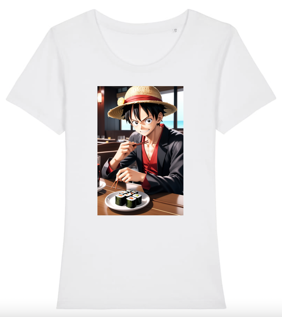 T-Shirt Femme Luffy mangeant des sushis