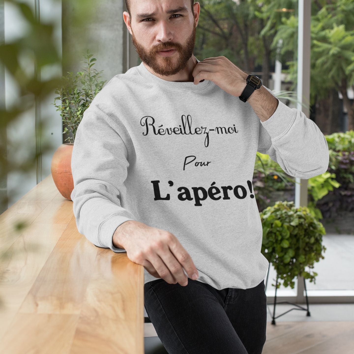 sweat homme Reveillez moi pour l apero gris personnalis