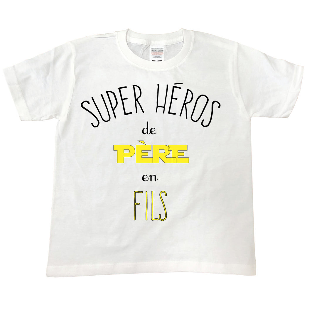 T Shirt enfant Super heros de pere en fils