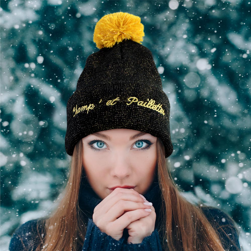 Bonnet à paillettes et pompon: Champ' et paillettes