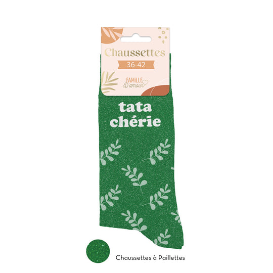 Chaussettes à paillettes humoristiques: Tata chérie