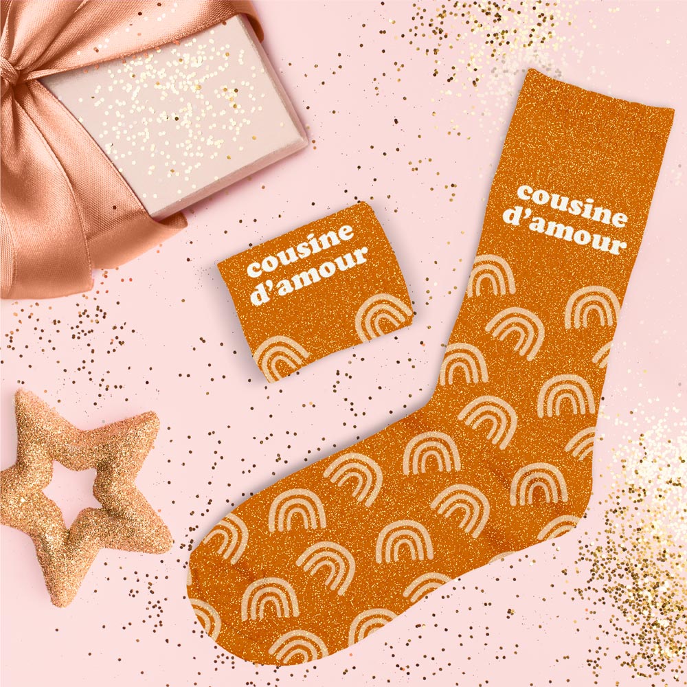 Chaussettes à paillettes humoristiques: Cousine d'amour