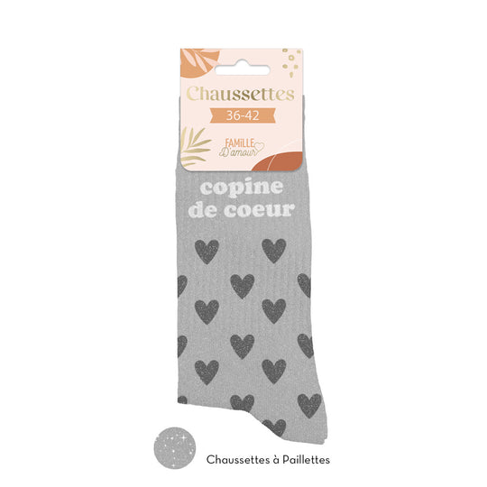 Chaussettes à paillettes humoristiques: Copine de coeur