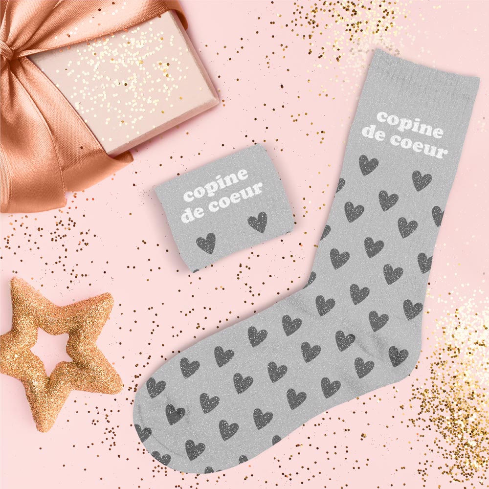 Chaussettes à paillettes humoristiques: Copine de coeur