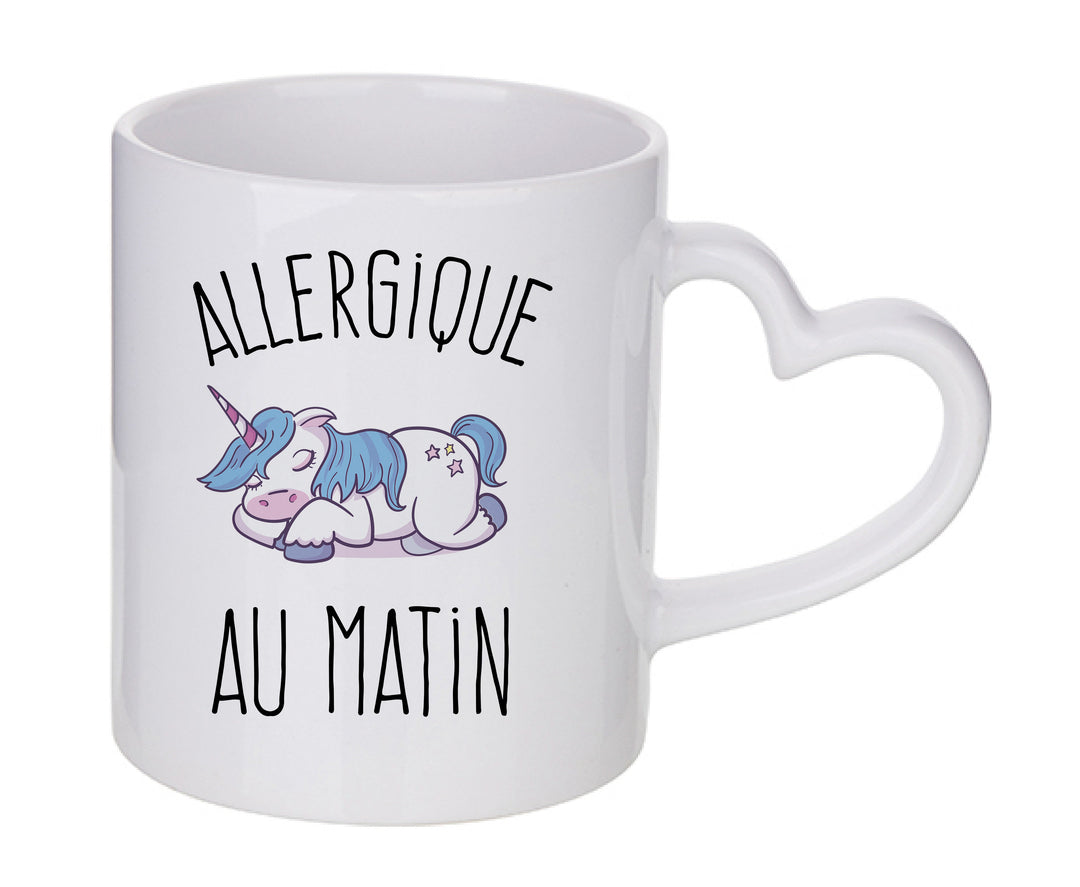 Mug coeur personnalisé Allergique au matin
