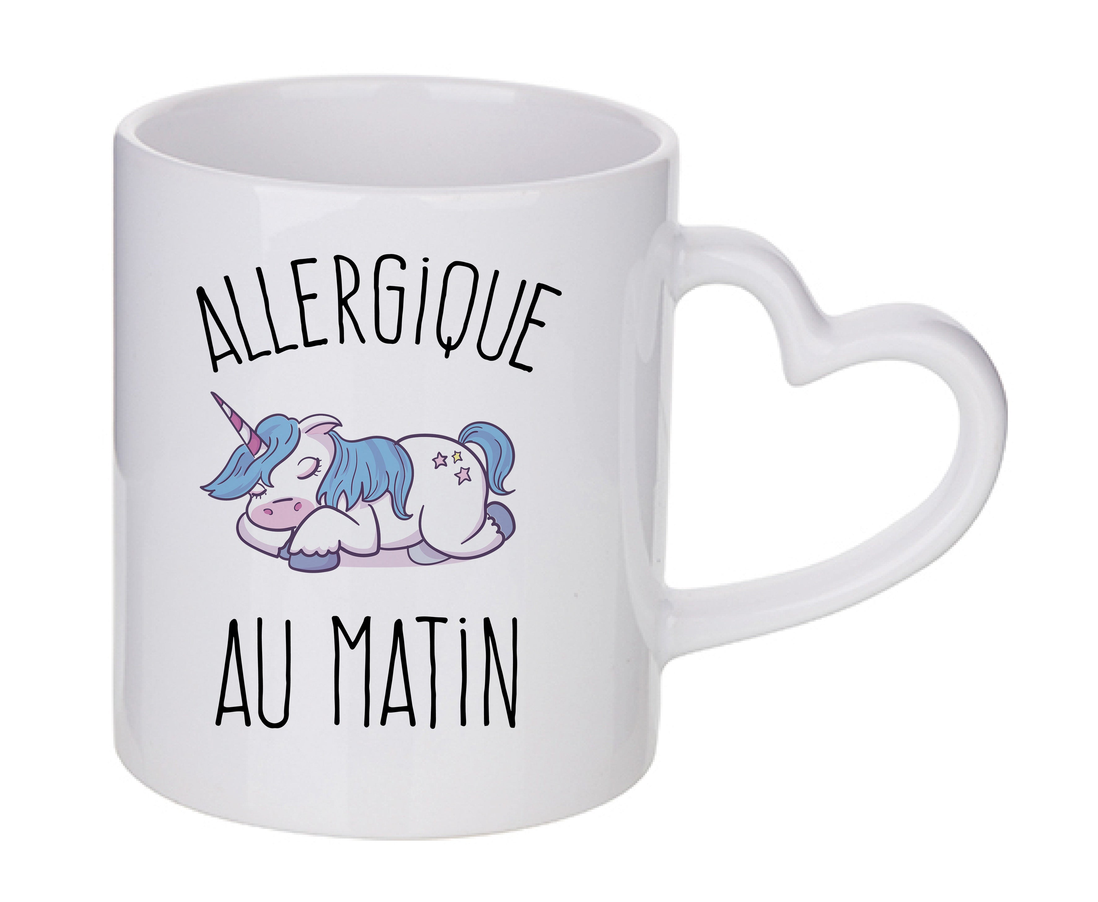 Mug coeur personnalisé Allergique au matin