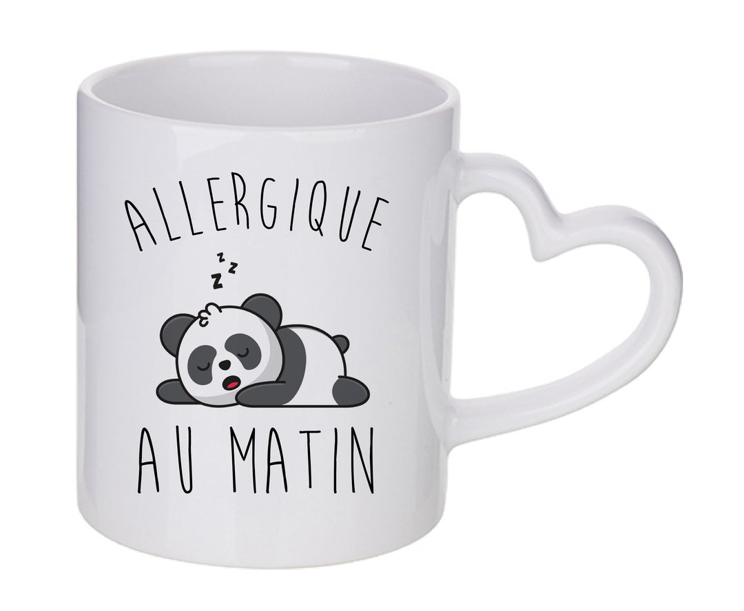 Mug coeur personnalisé Allergique au matin panda