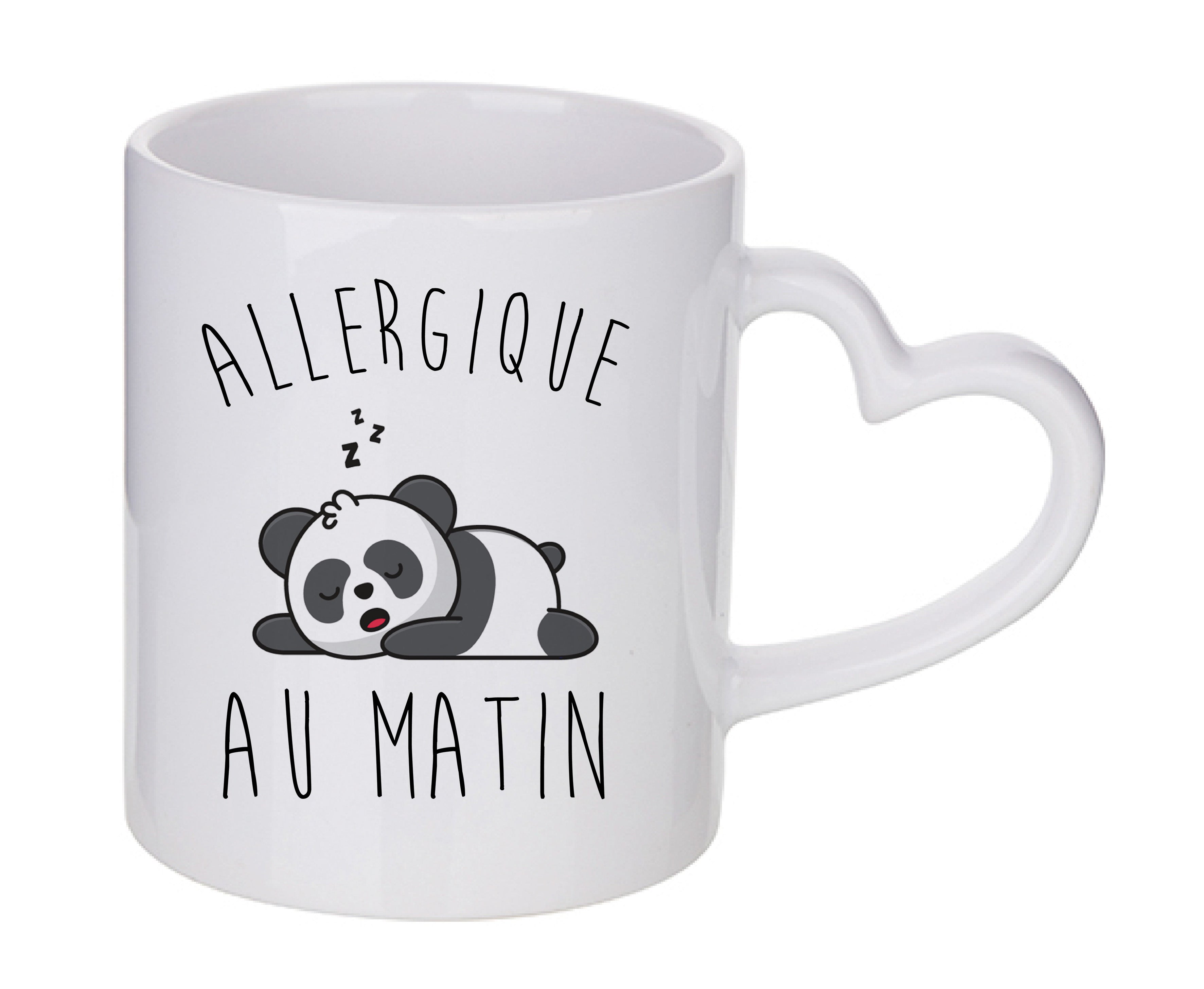 Mug coeur personnalisé Allergique au matin panda