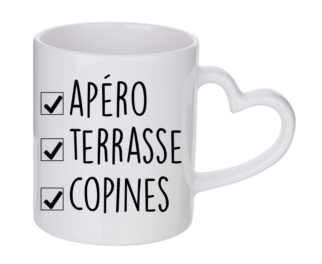 Mug coeur personnalisé Apéro terrasse copines