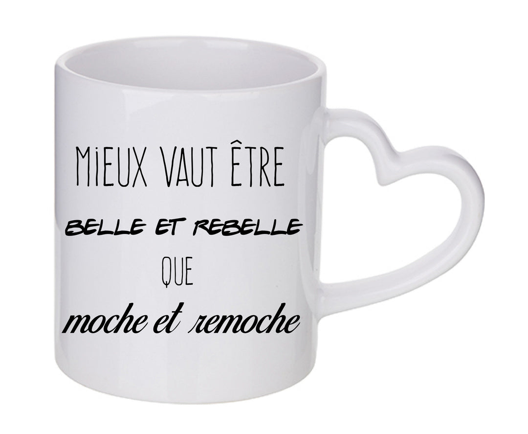 Mug coeur personnalisé Belle et rebelle