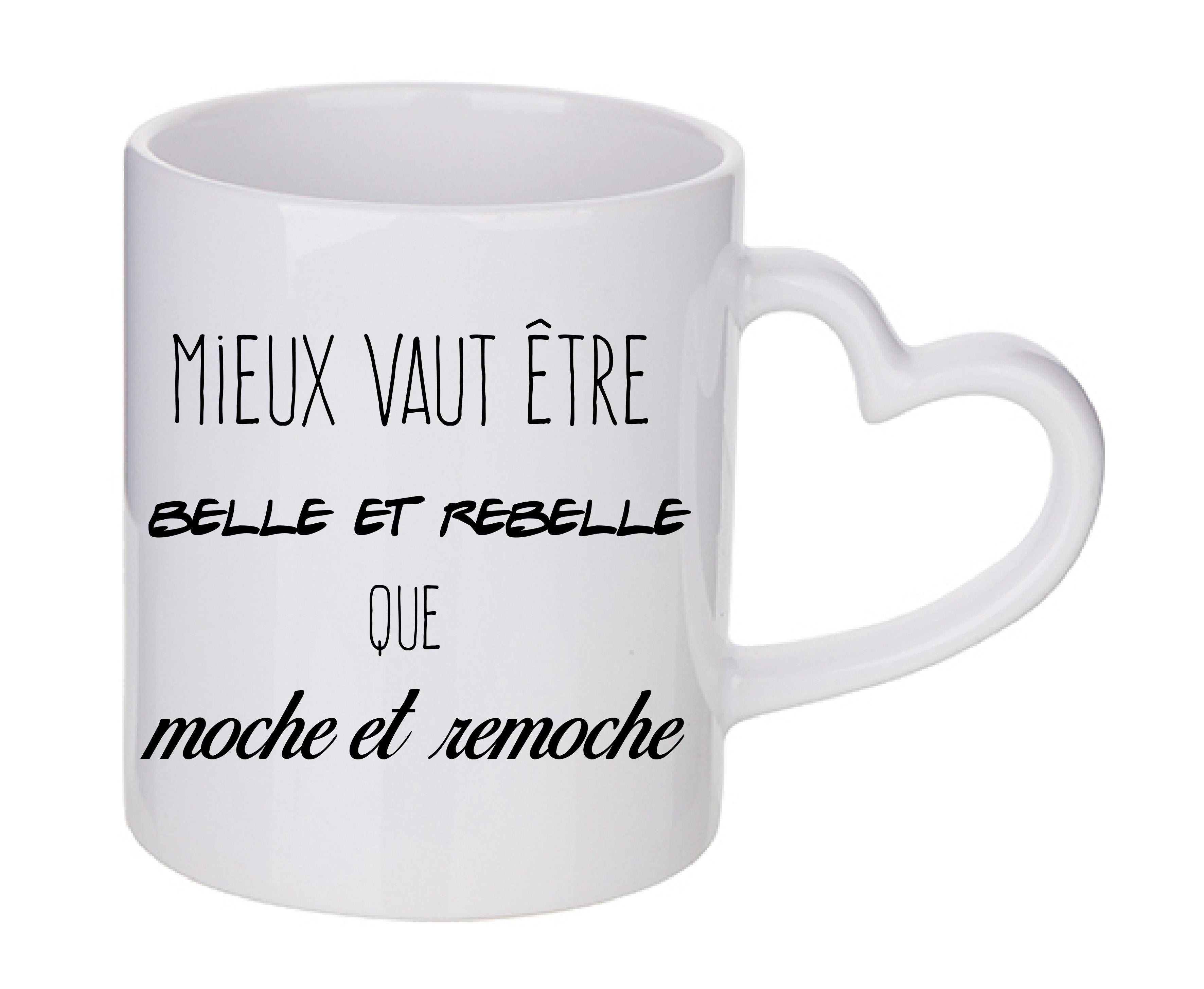 Mug coeur personnalisé Belle et rebelle