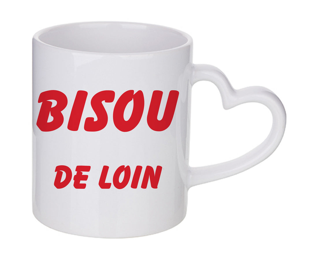 Mug coeur personnalisé Bisou de loin