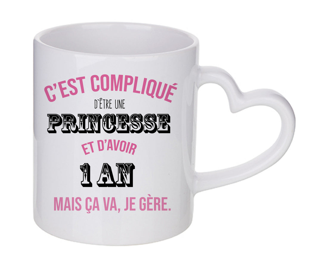 Mug coeur personnalisé C'est complique d'etre une princesse