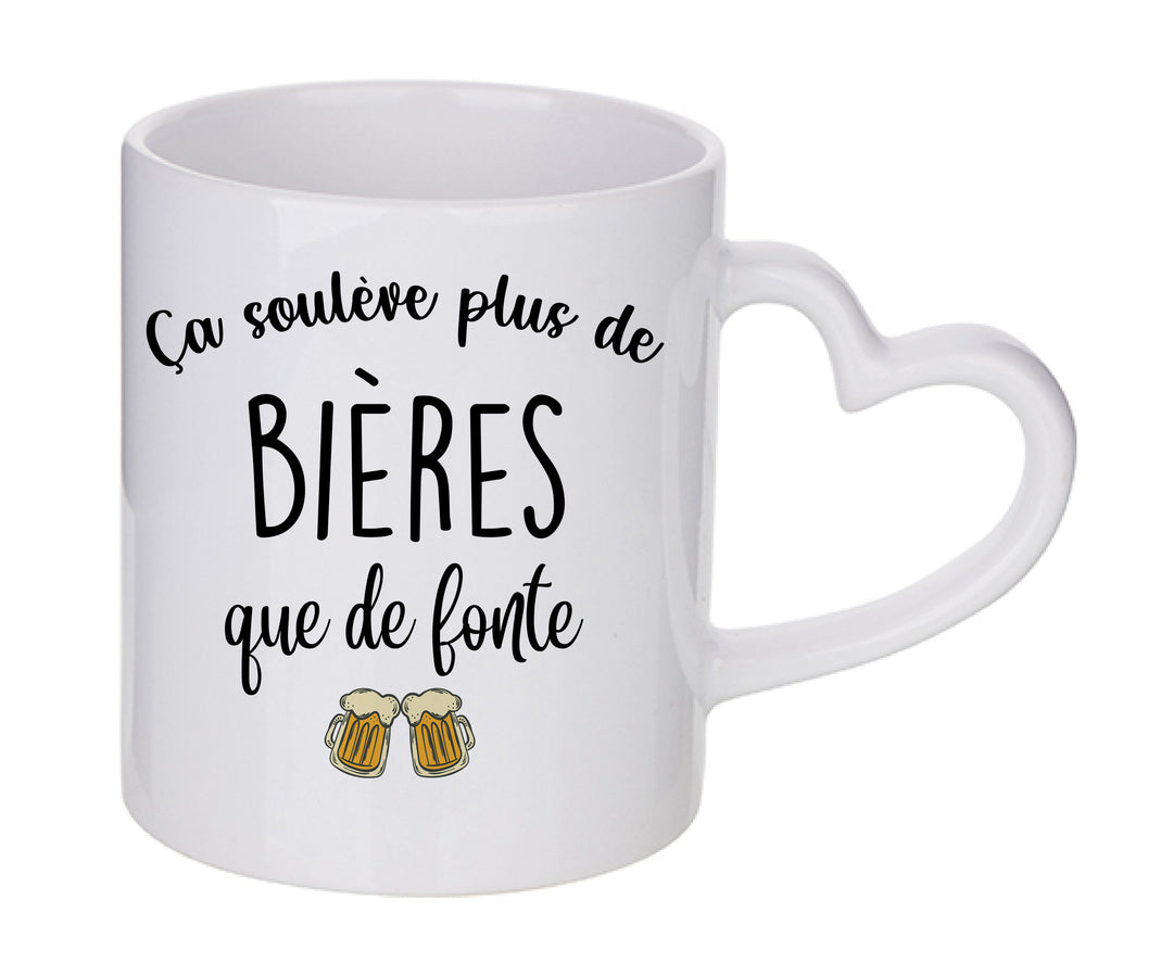 Mug coeur personnalisé Ca soulève plus de bieres que de fonte
