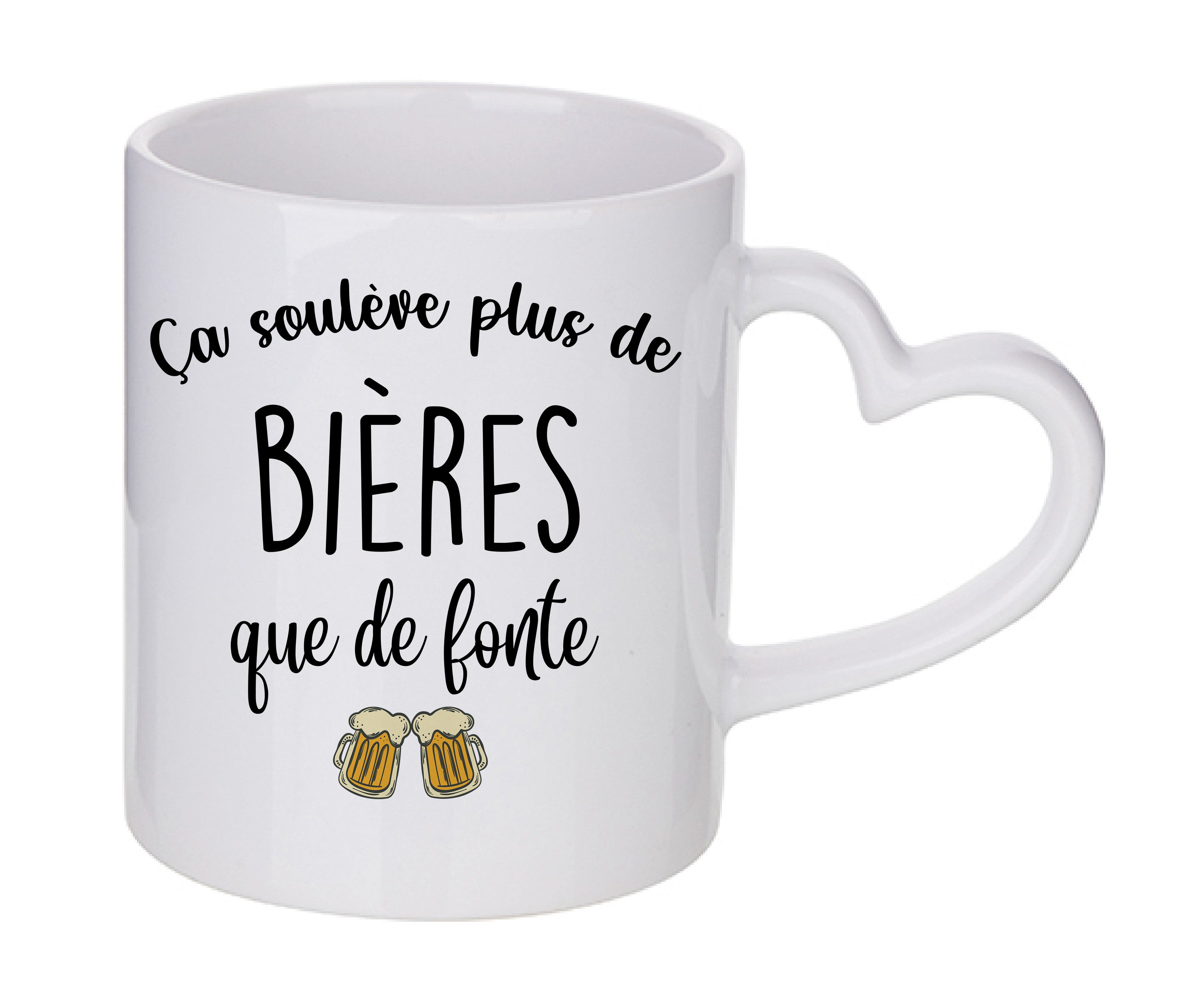 Mug coeur personnalisé Ca soulève plus de bieres que de fonte