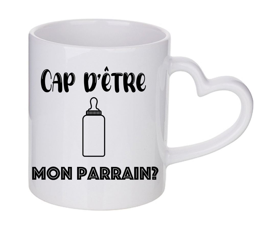 Mug coeur personnalisé Cap d'être mon parrain