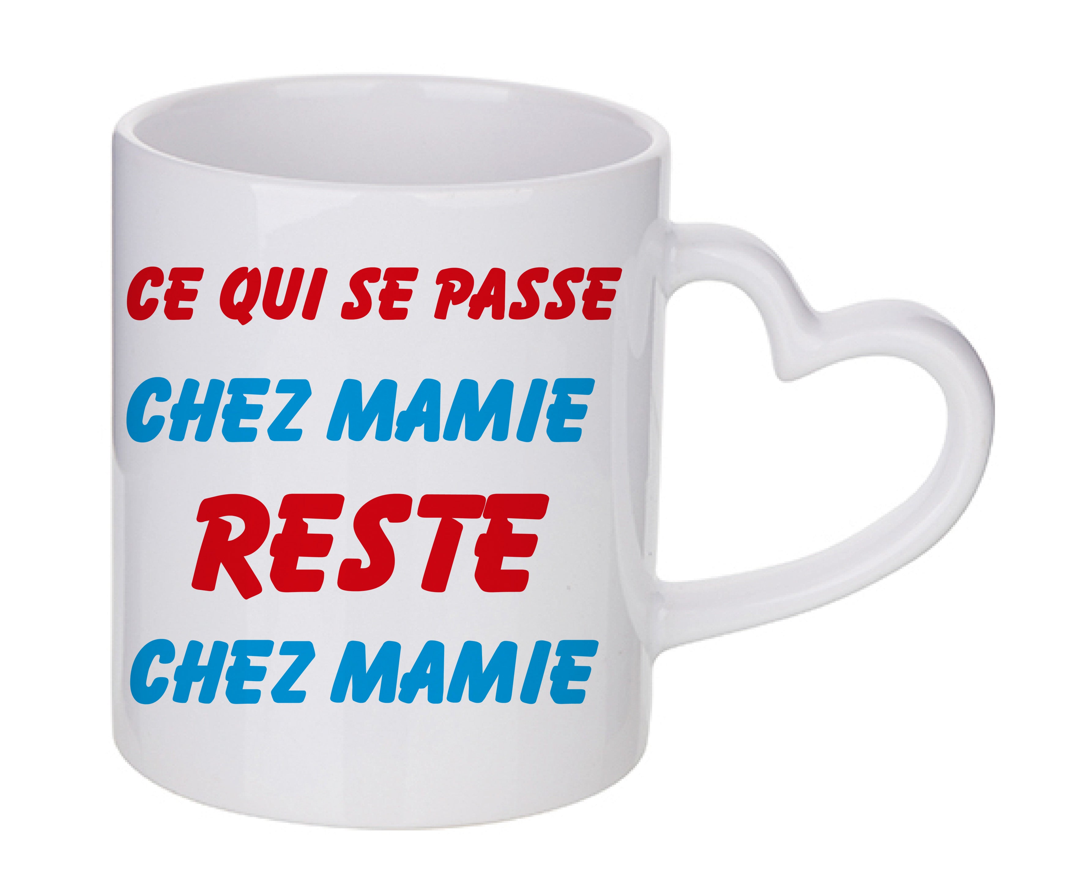 Mug coeur personnalisé Ce qui se passe chez mamie