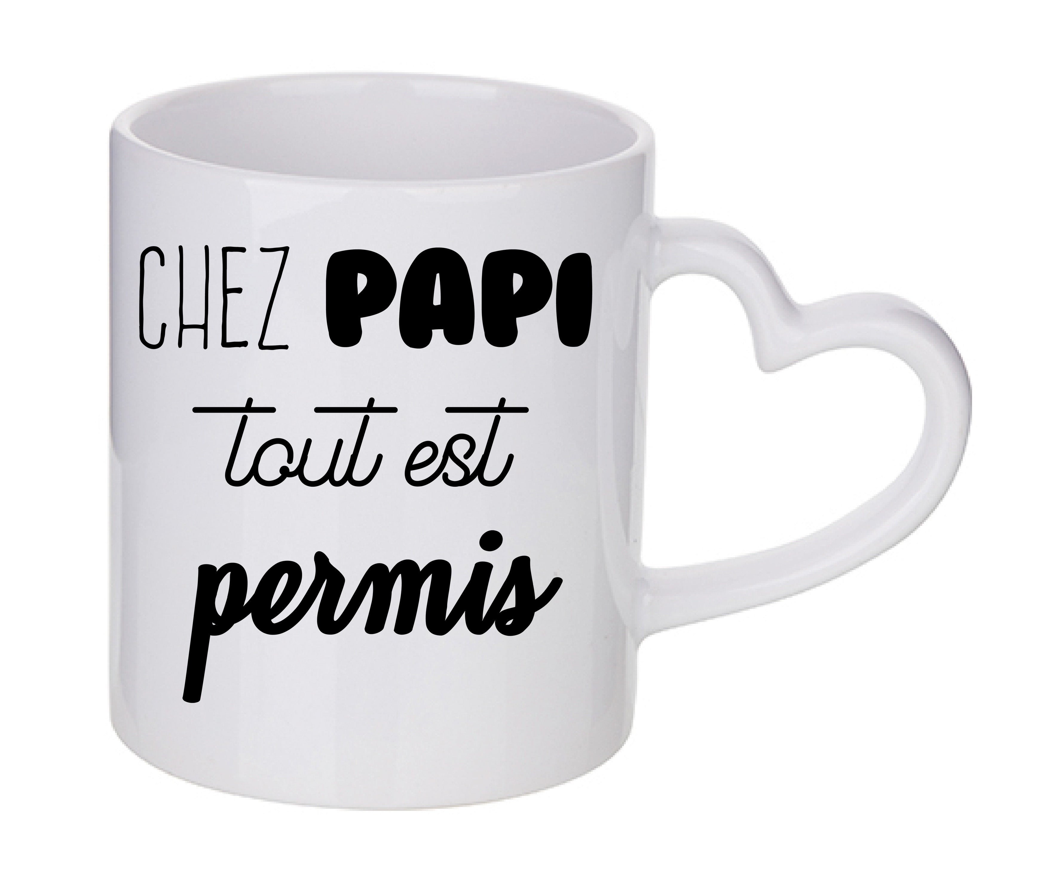 Mug coeur personnalisé Chez papi tout est permis