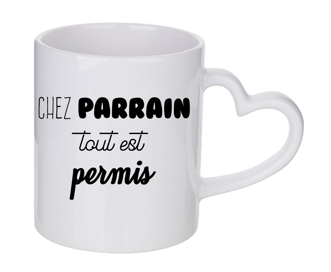 Mug coeur personnalisé Chez parrain tout est permis