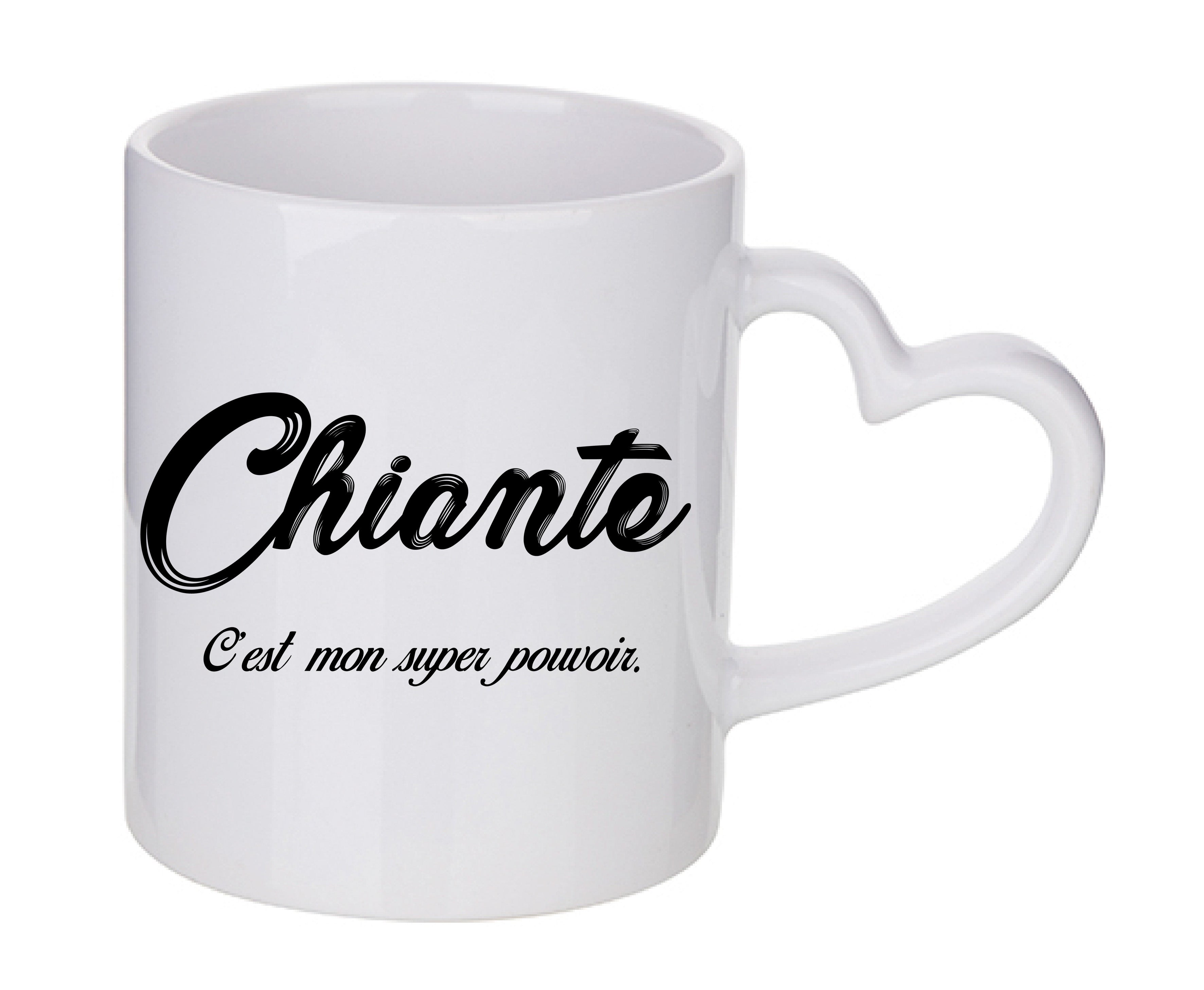 Mug coeur personnalisé Chiante c'est mon super pouvoir