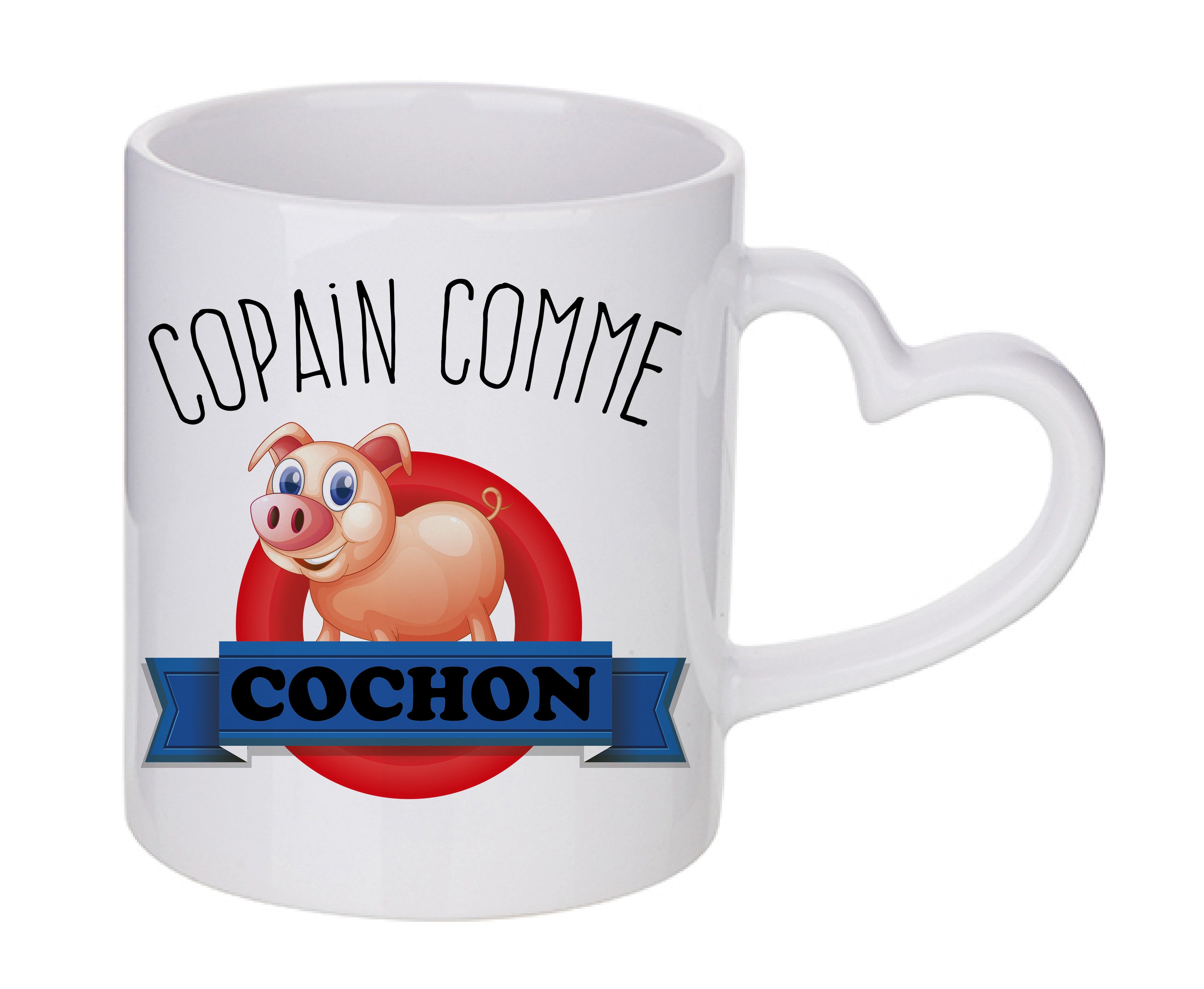 Mug coeur personnalisé Copain comme cochon