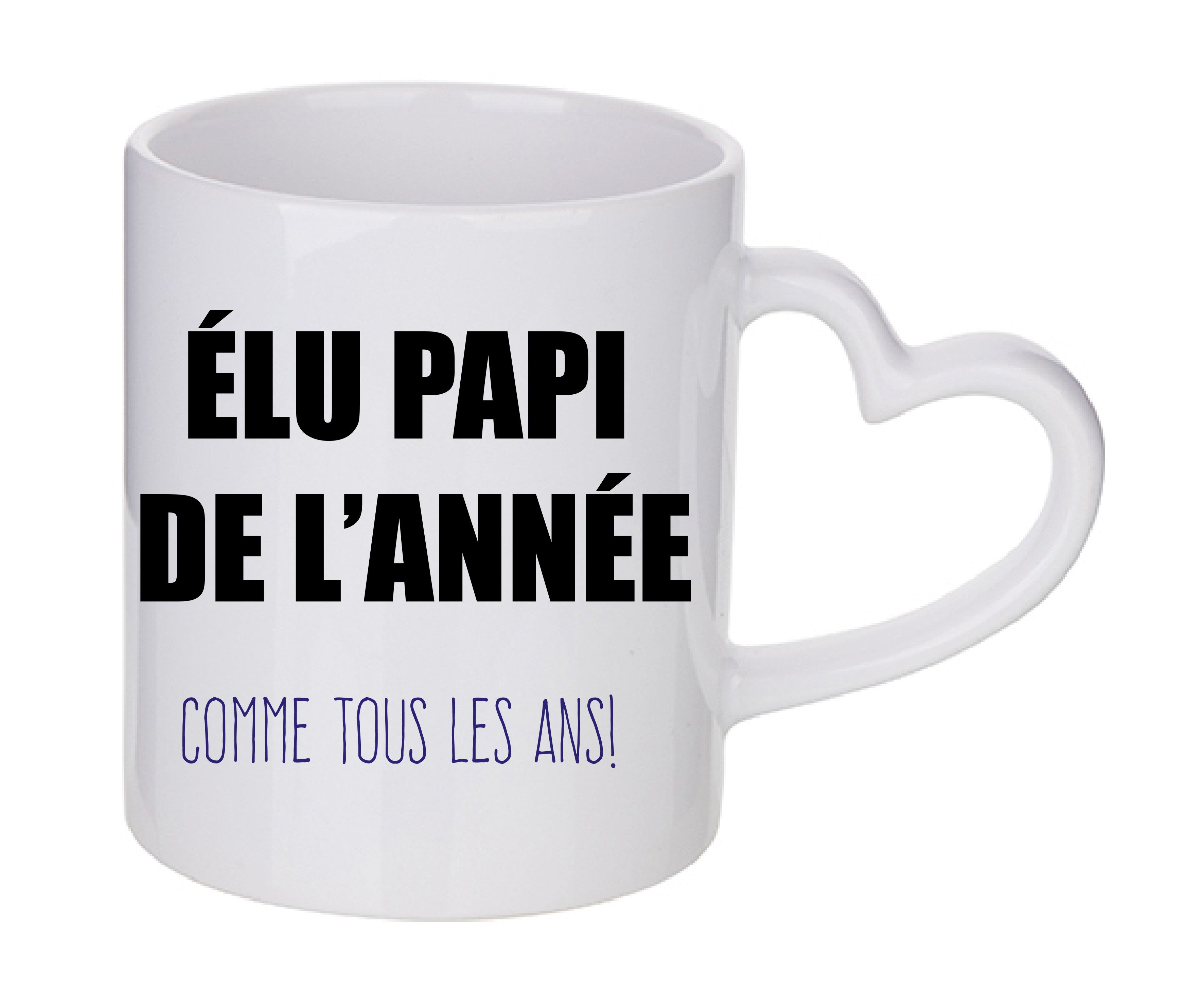 Mug coeur personnalisé Elu papi de l'annee