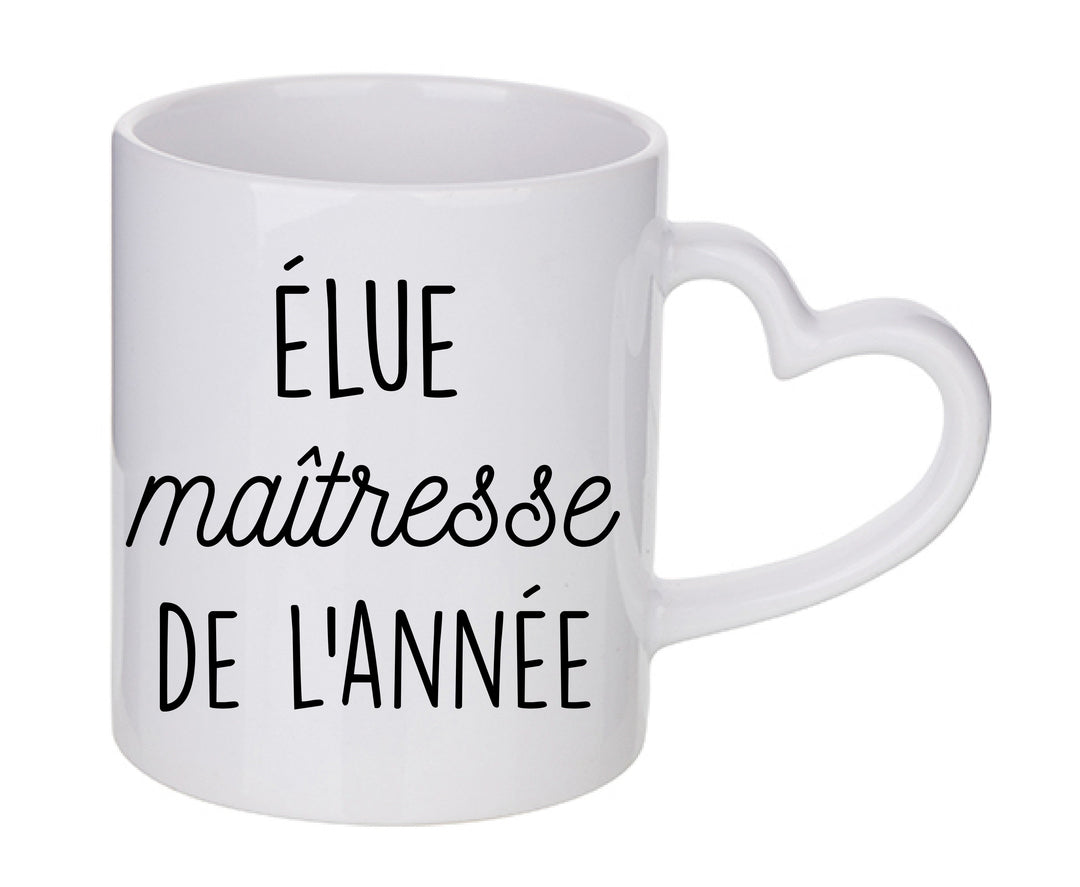 Mug coeur personnalisé Elue maitresse de l'année