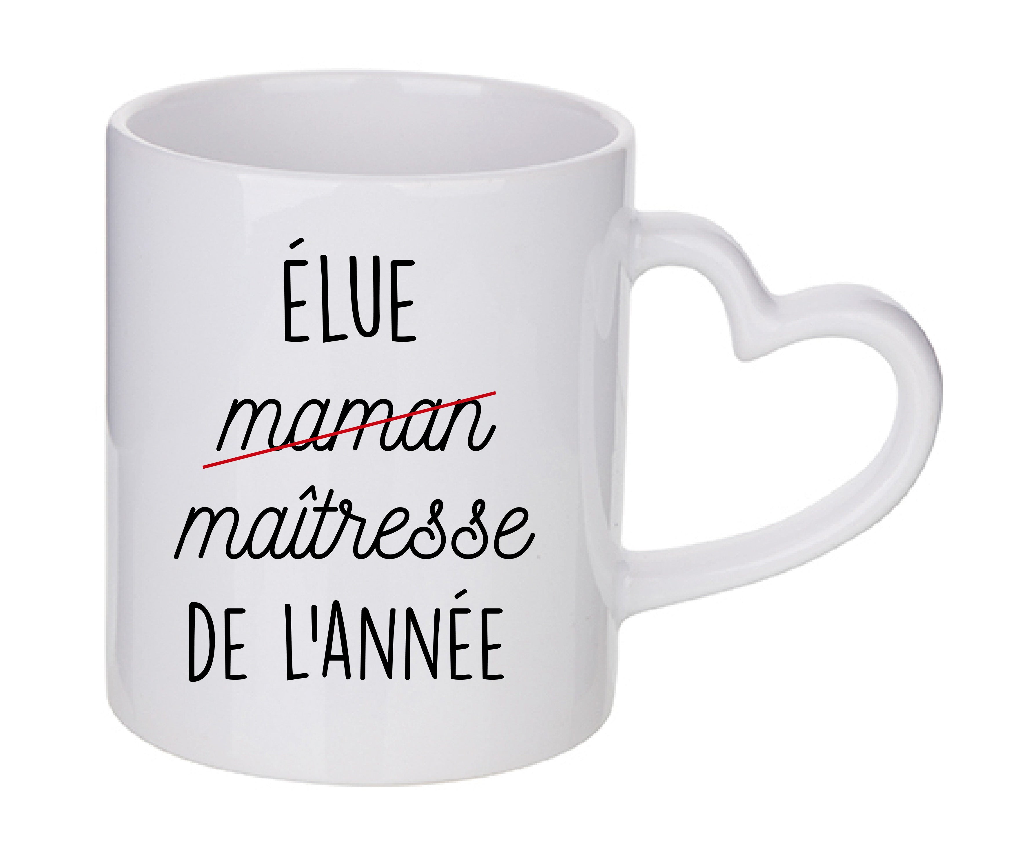 Mug coeur personnalisé Elue maitresse (maman) de l'année