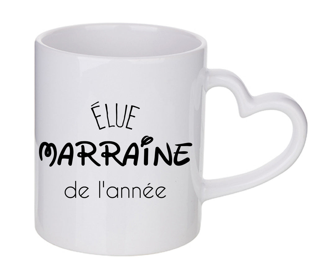 Mug coeur personnalisé Elue marraine de l'annee