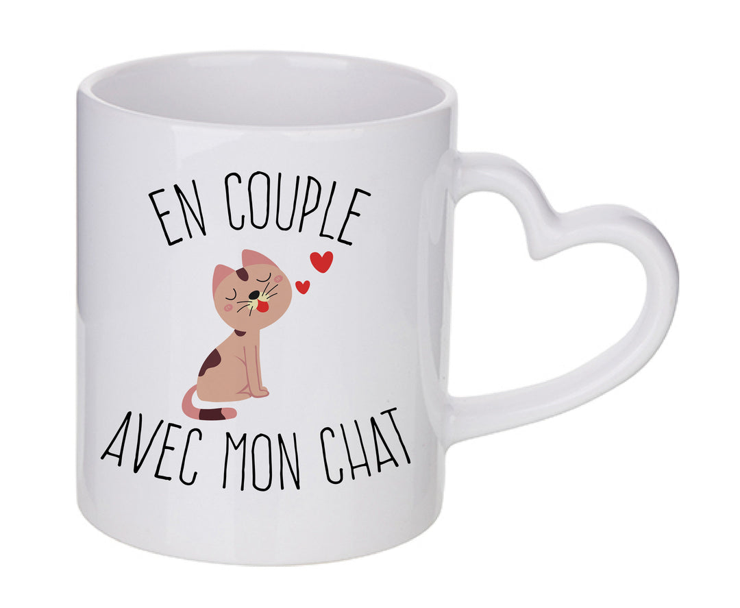 Mug coeur personnalisé En couple avec mon chat