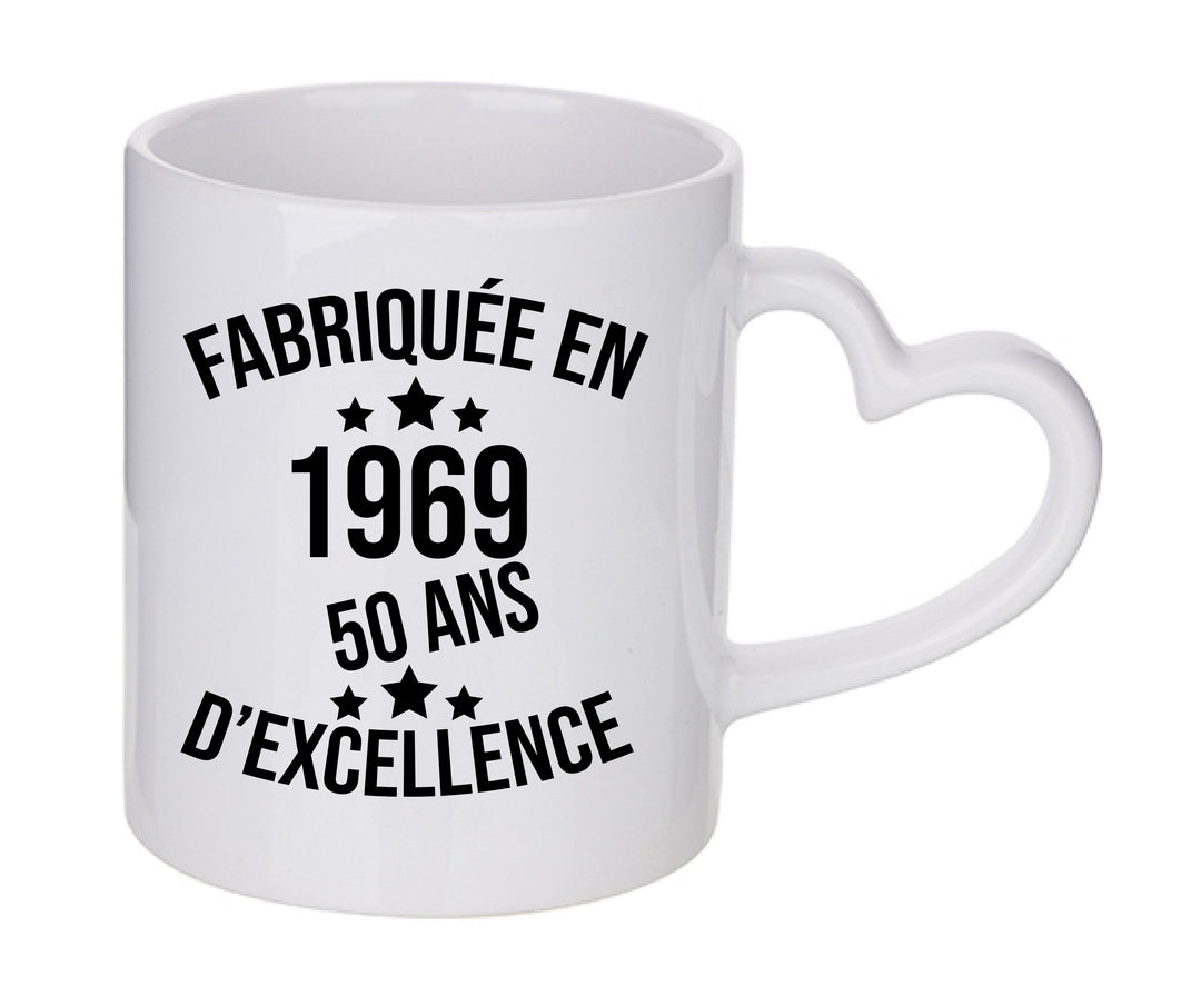 Mug coeur personnalisé Fabriquee en 1969