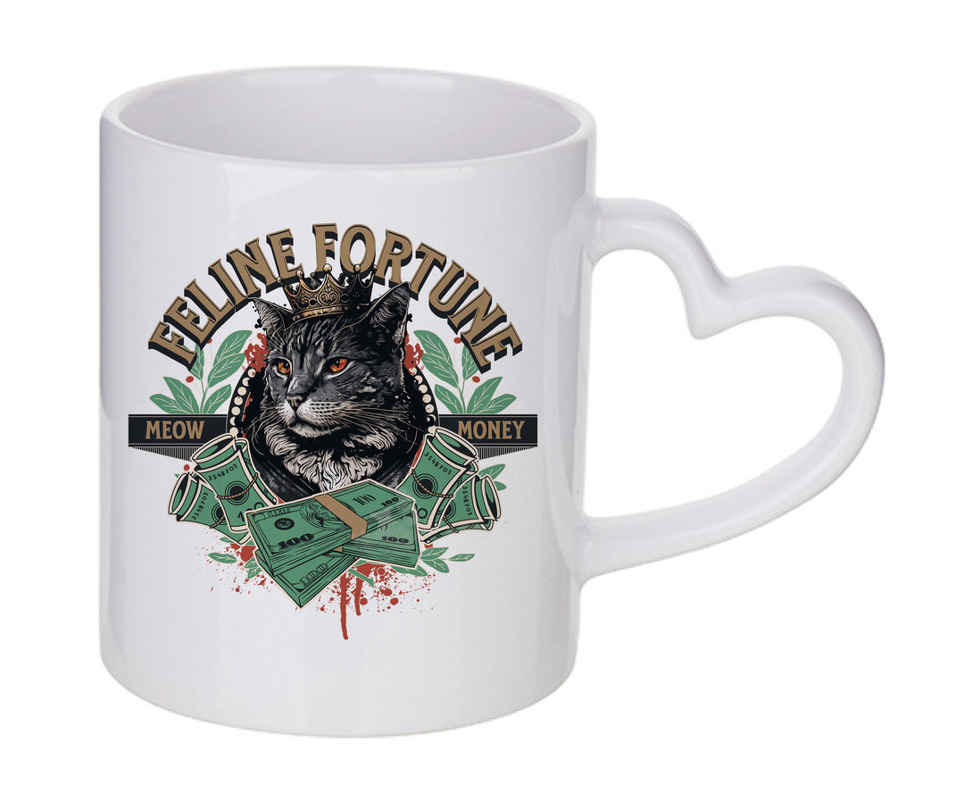Mug coeur personnalisé Feline fortune