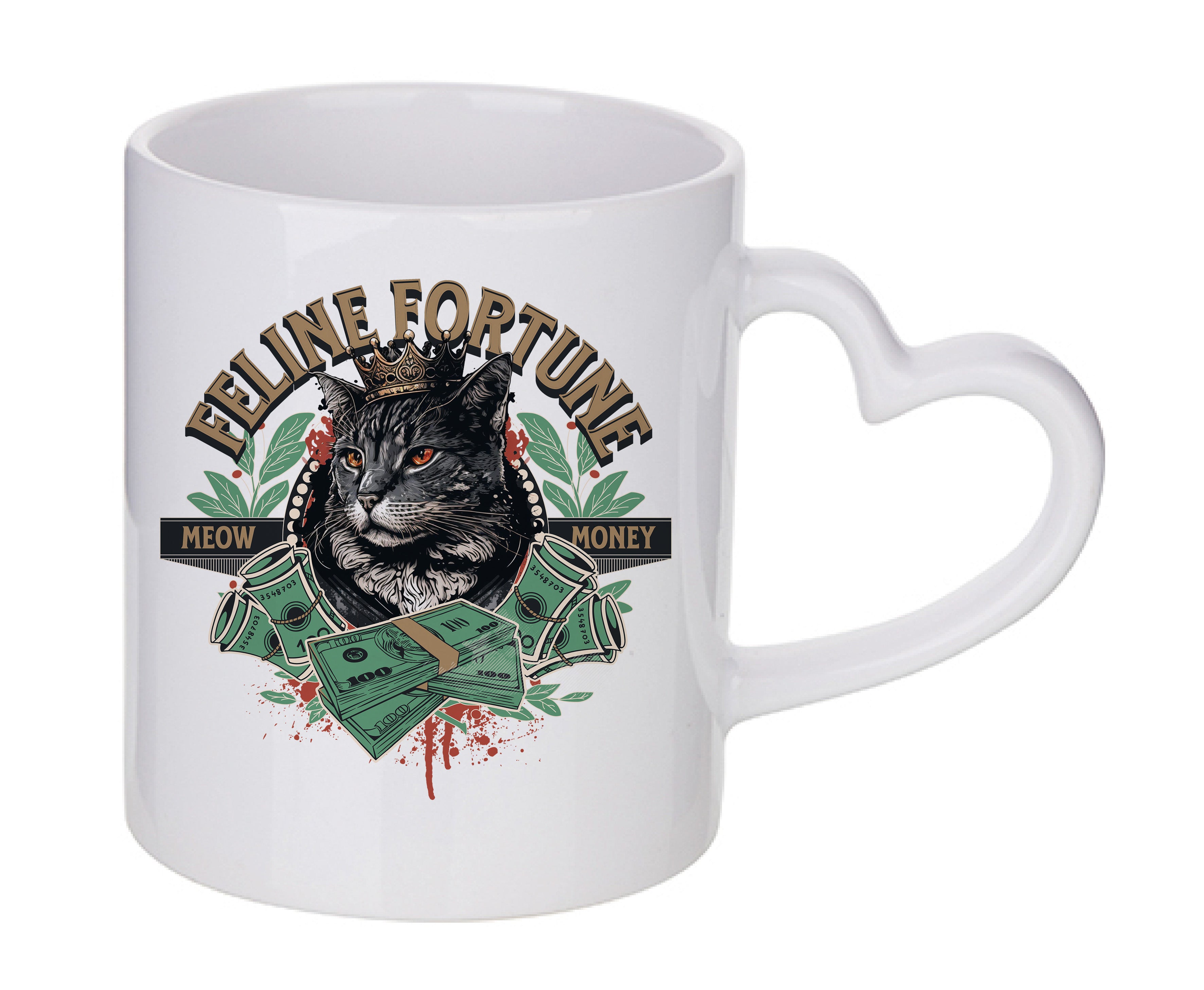 Mug coeur personnalisé Feline fortune