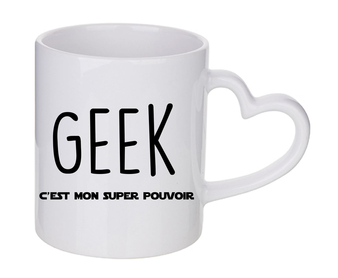 Mug coeur personnalisé Geek c'est mon super pouvoir