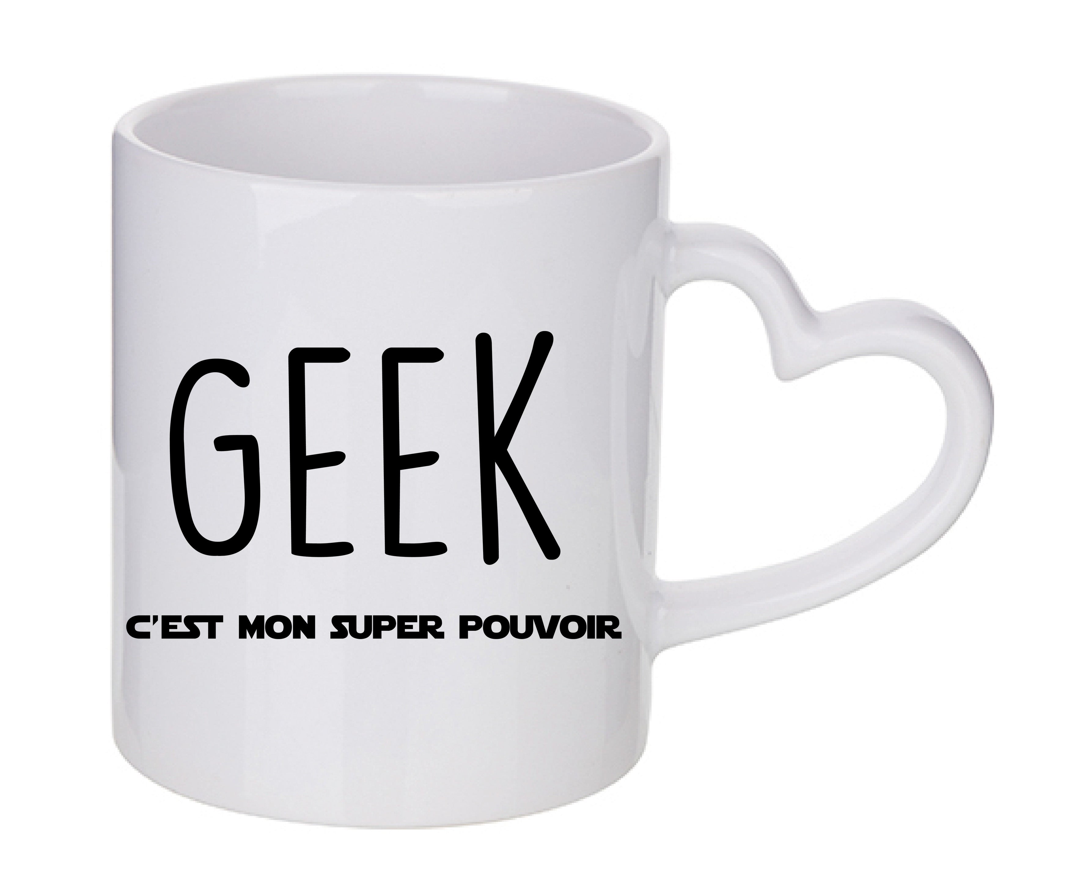 Mug coeur personnalisé Geek c'est mon super pouvoir