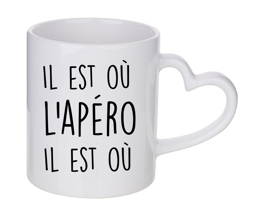 Mug coeur personnalisé Il est où l'apéro il est où