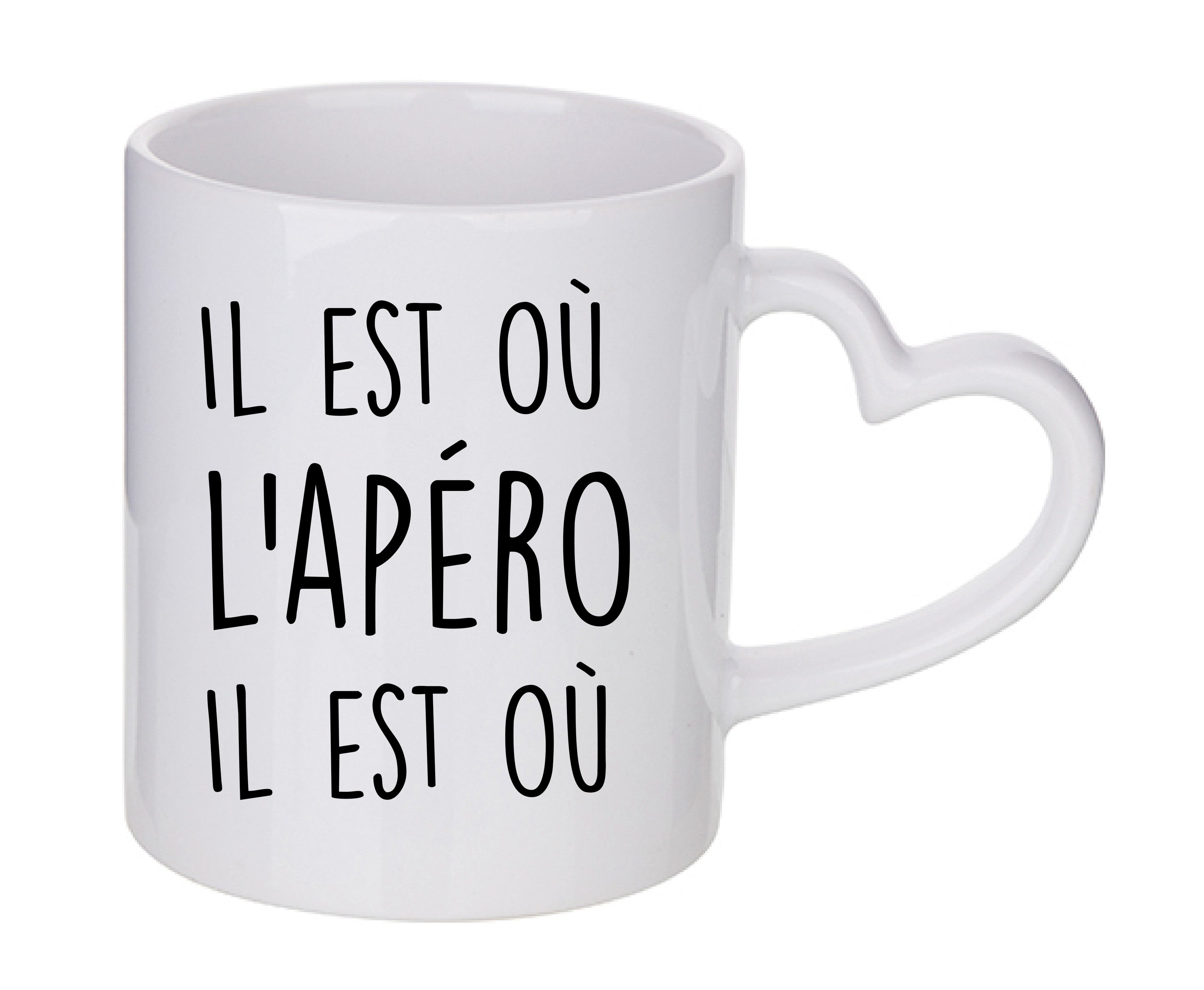 Mug coeur personnalisé Il est où l'apéro il est où