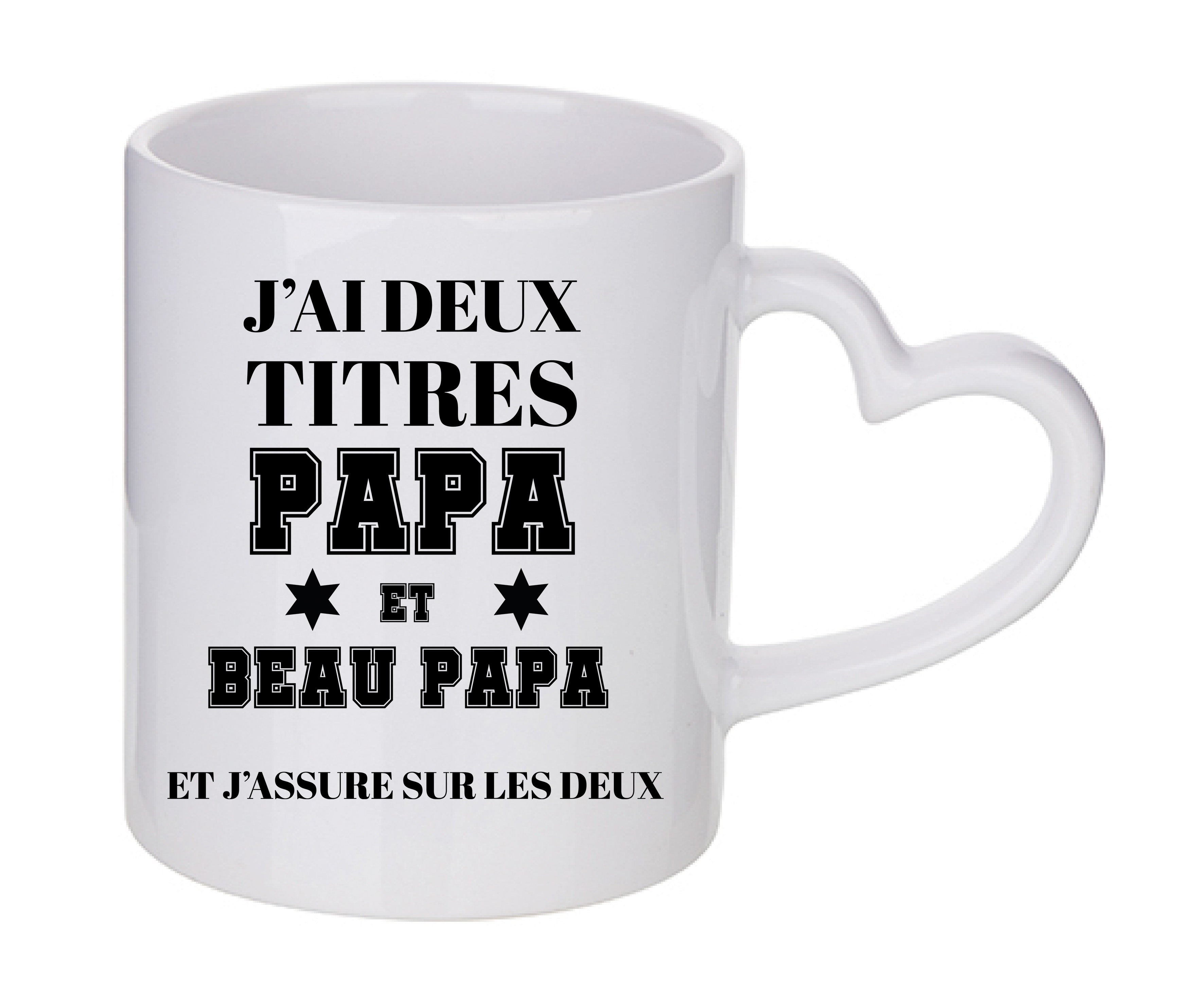 Mug coeur personnalisé J'ai 2 titres Papa et beau papa