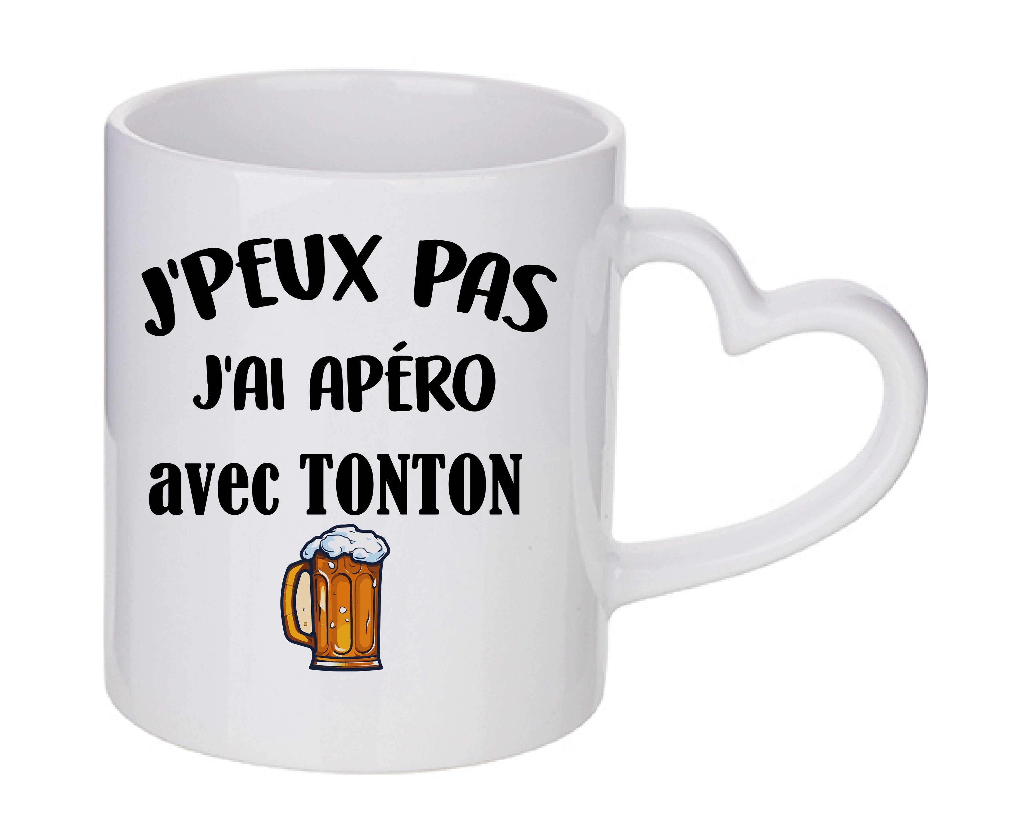 Mug coeur personnalisé J'peux pas j'ai apéro avec tonton