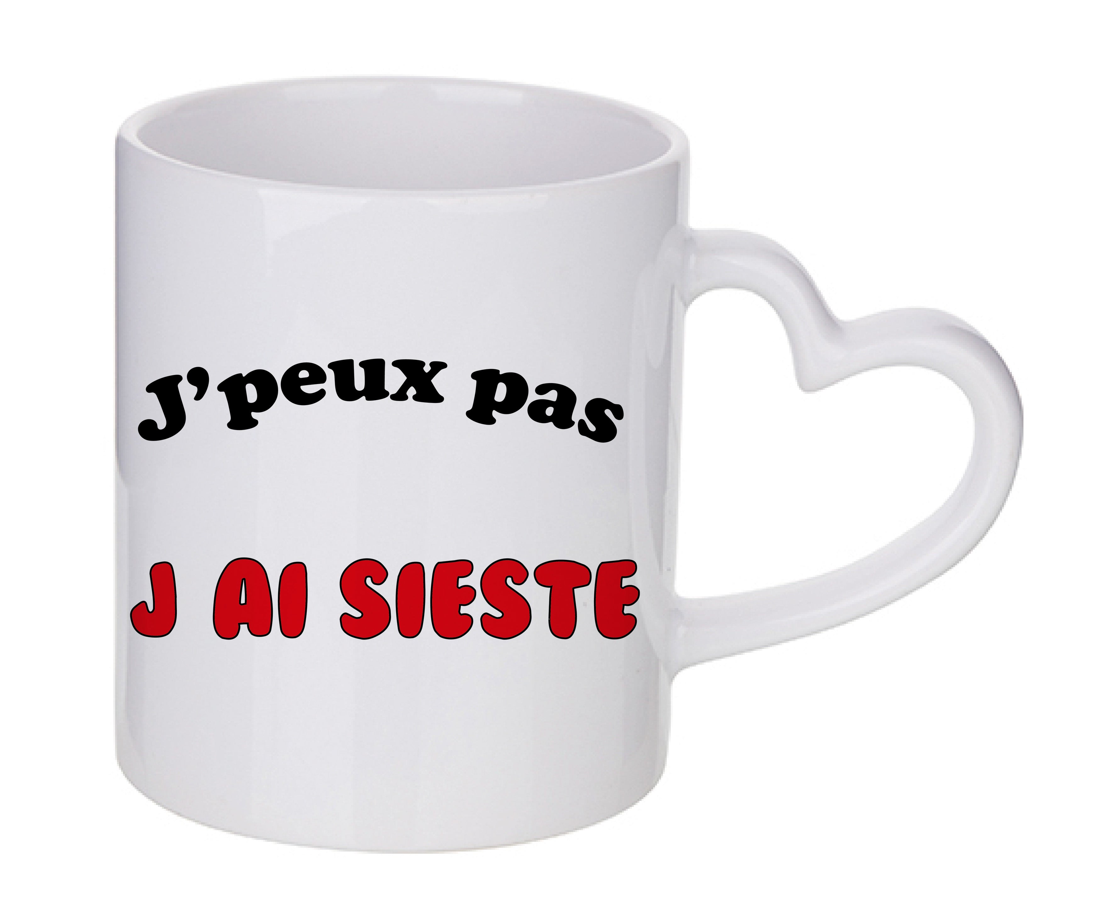 Mug coeur personnalisé J'peux pas j'ai sieste