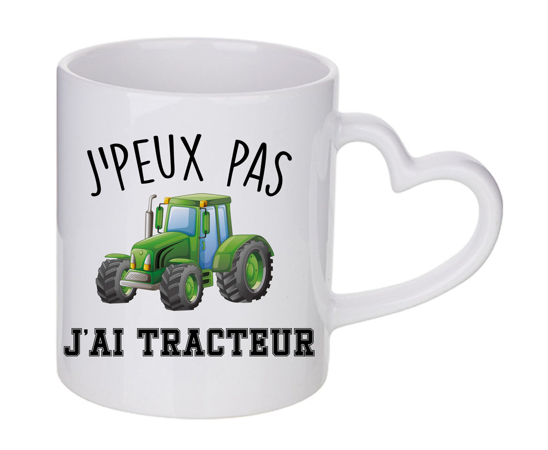 Mug coeur personnalisé J'peux pas j'ai tracteur