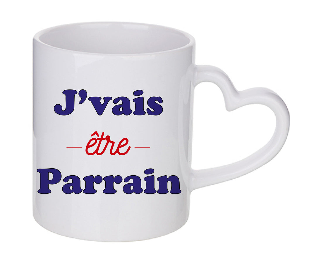 Mug coeur personnalisé J'vais etre parrain