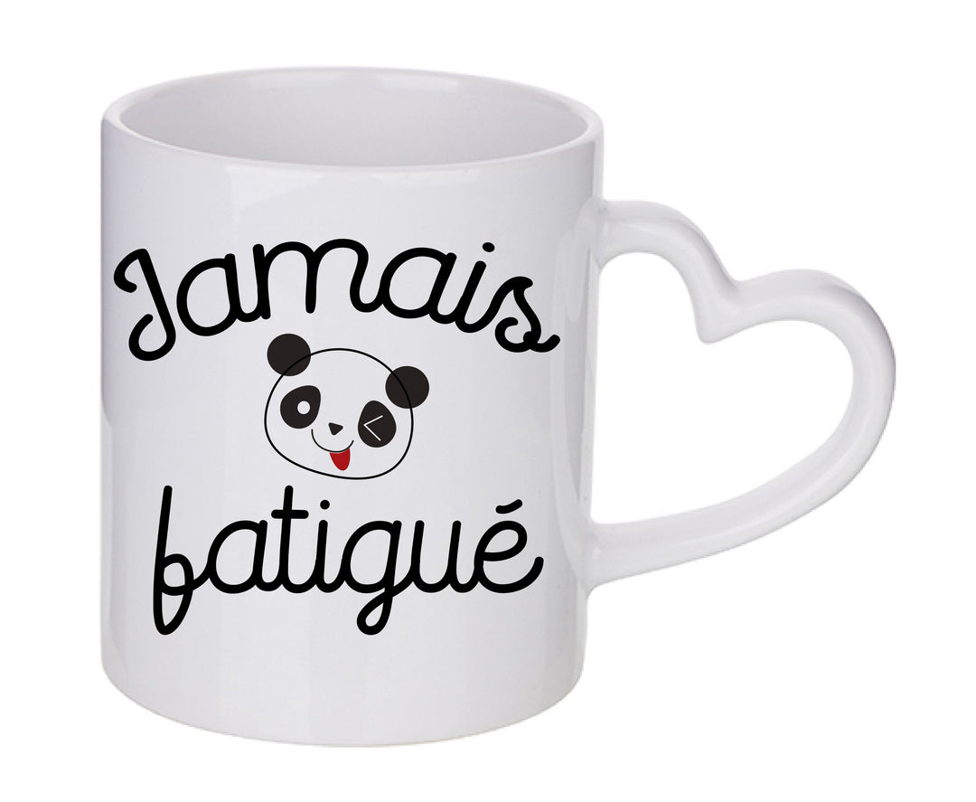Mug coeur personnalisé Jamais fatigue v2