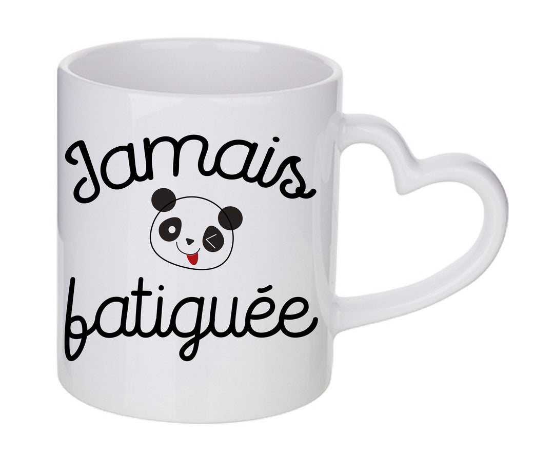 Mug coeur personnalisé Jamais fatigue v3
