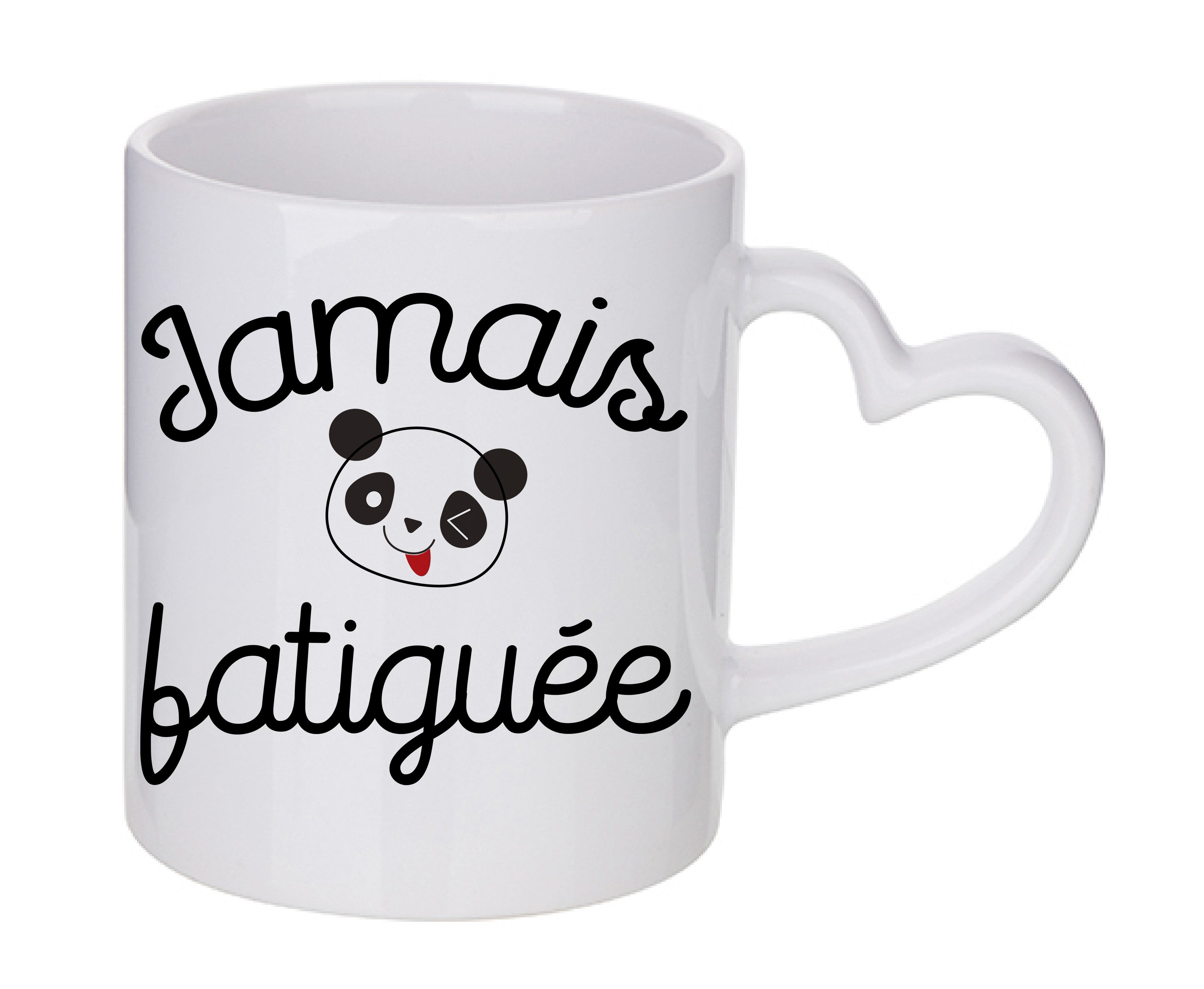Mug coeur personnalisé Jamais fatigue v3