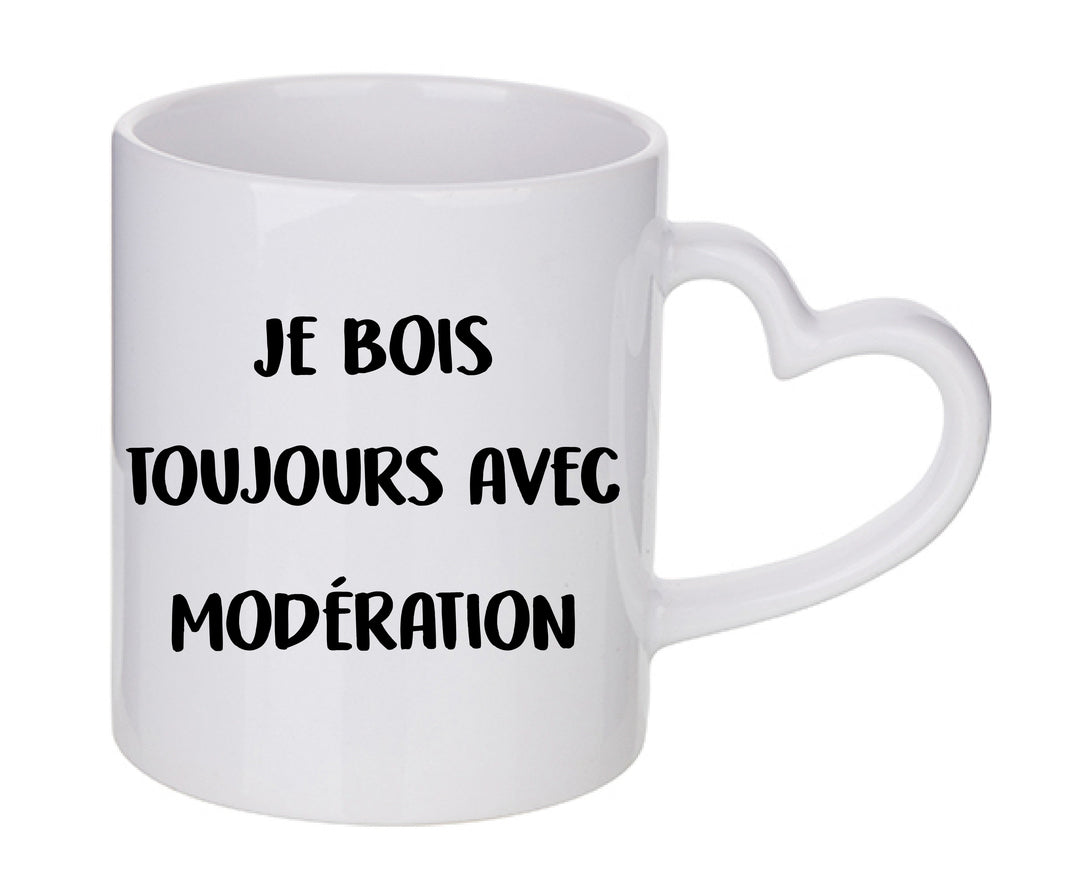 Mug coeur personnalisé Je bois toujours avec modération