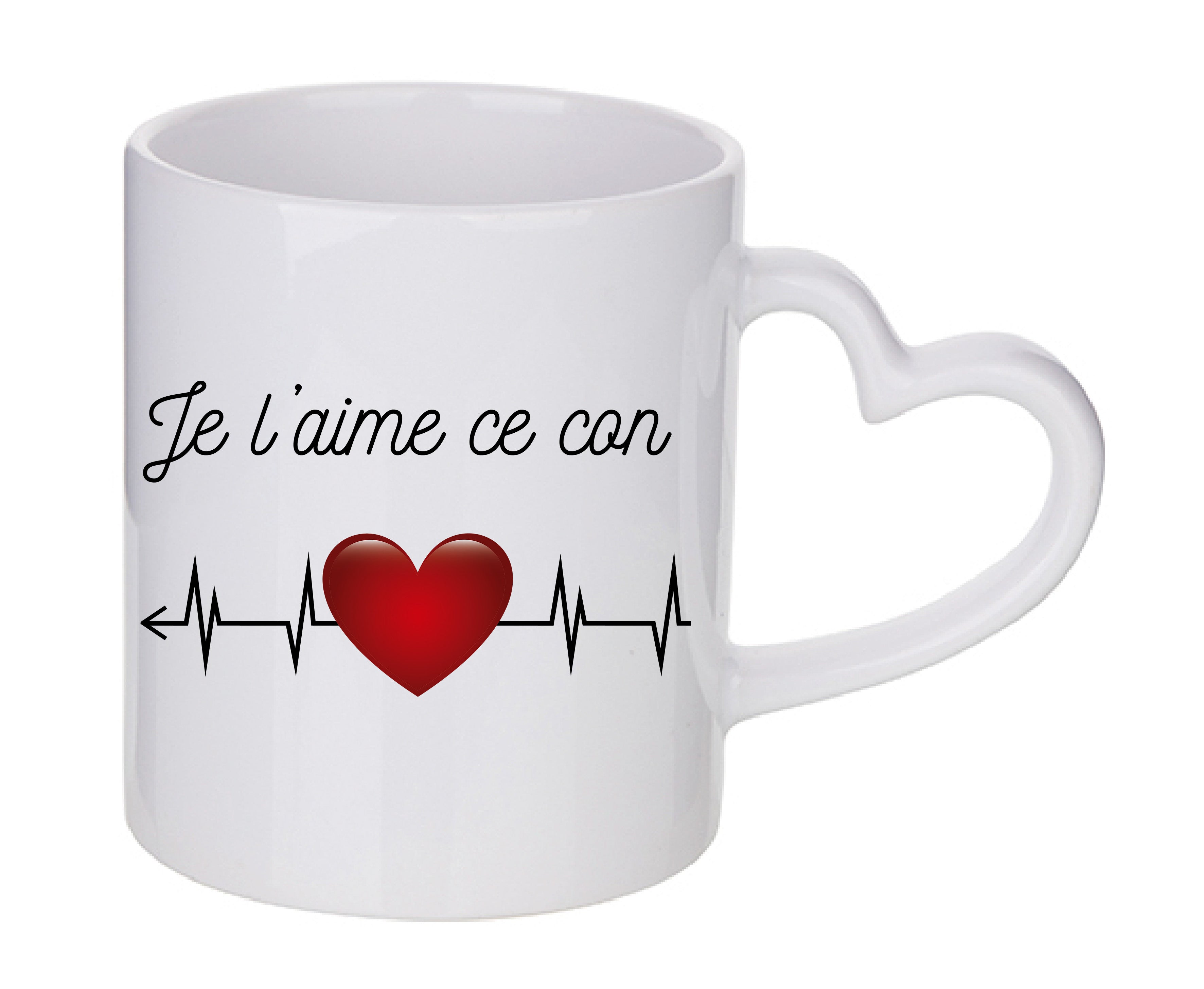 Mug coeur personnalisé Je l'aime ce con