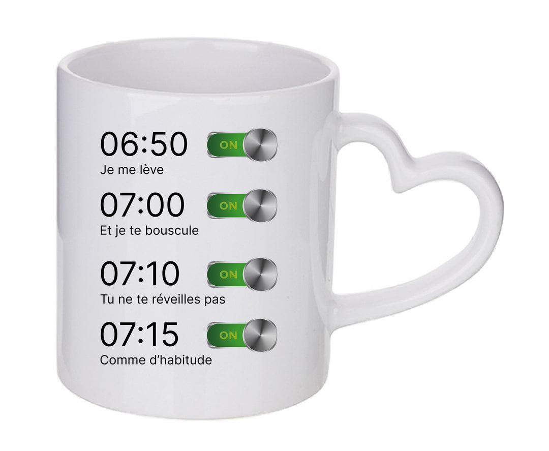 Mug coeur personnalisé Je me lève