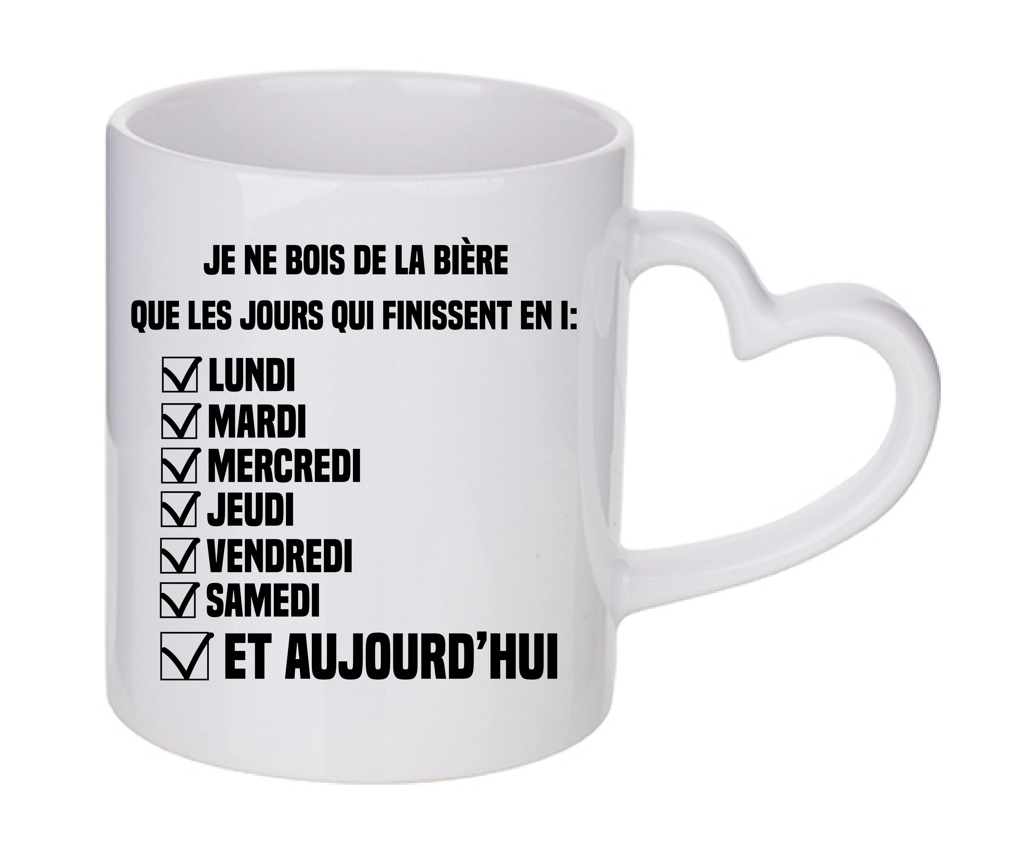 Mug coeur personnalisé Je ne bois de la bière que les jours