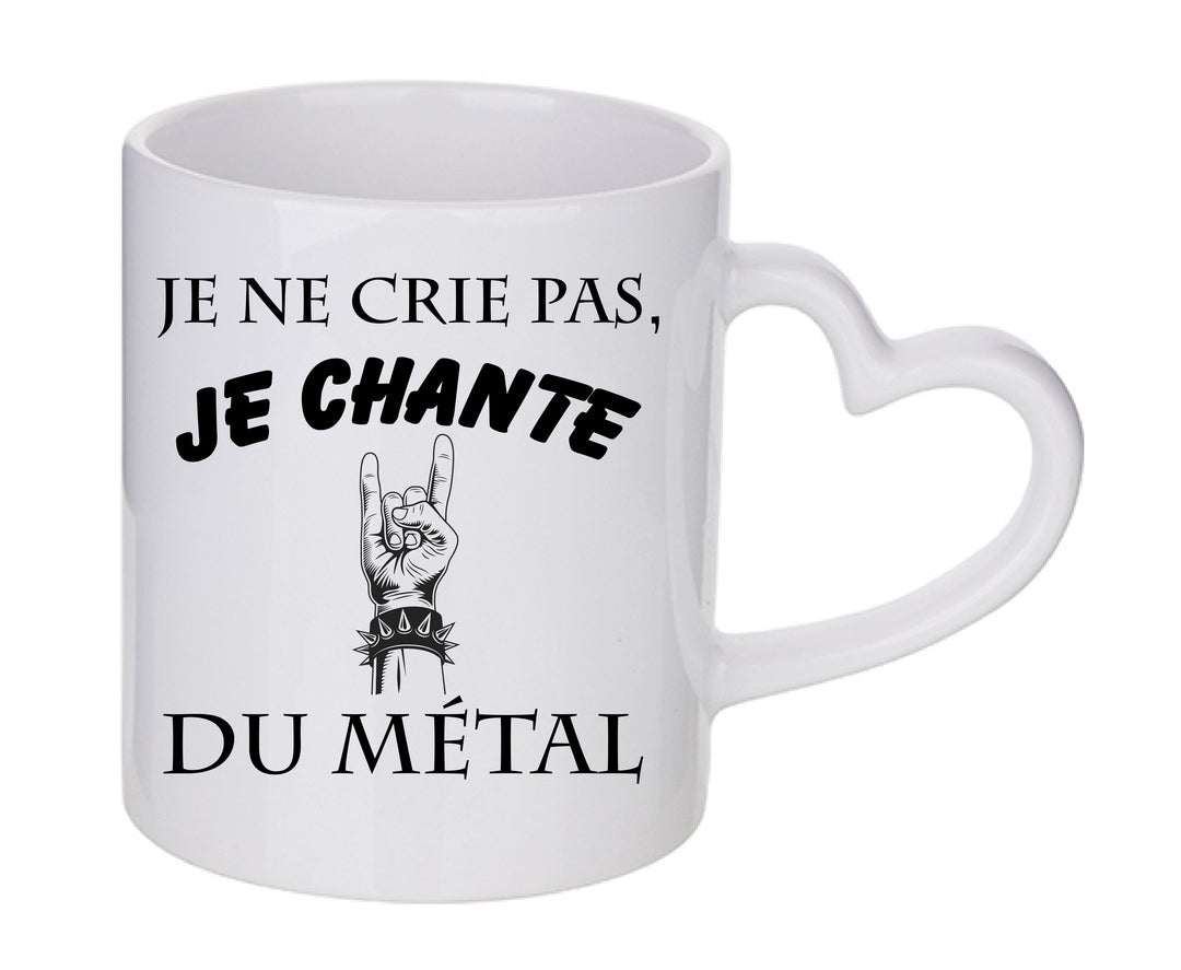 Mug coeur personnalisé Je ne crie pas je chante du métal